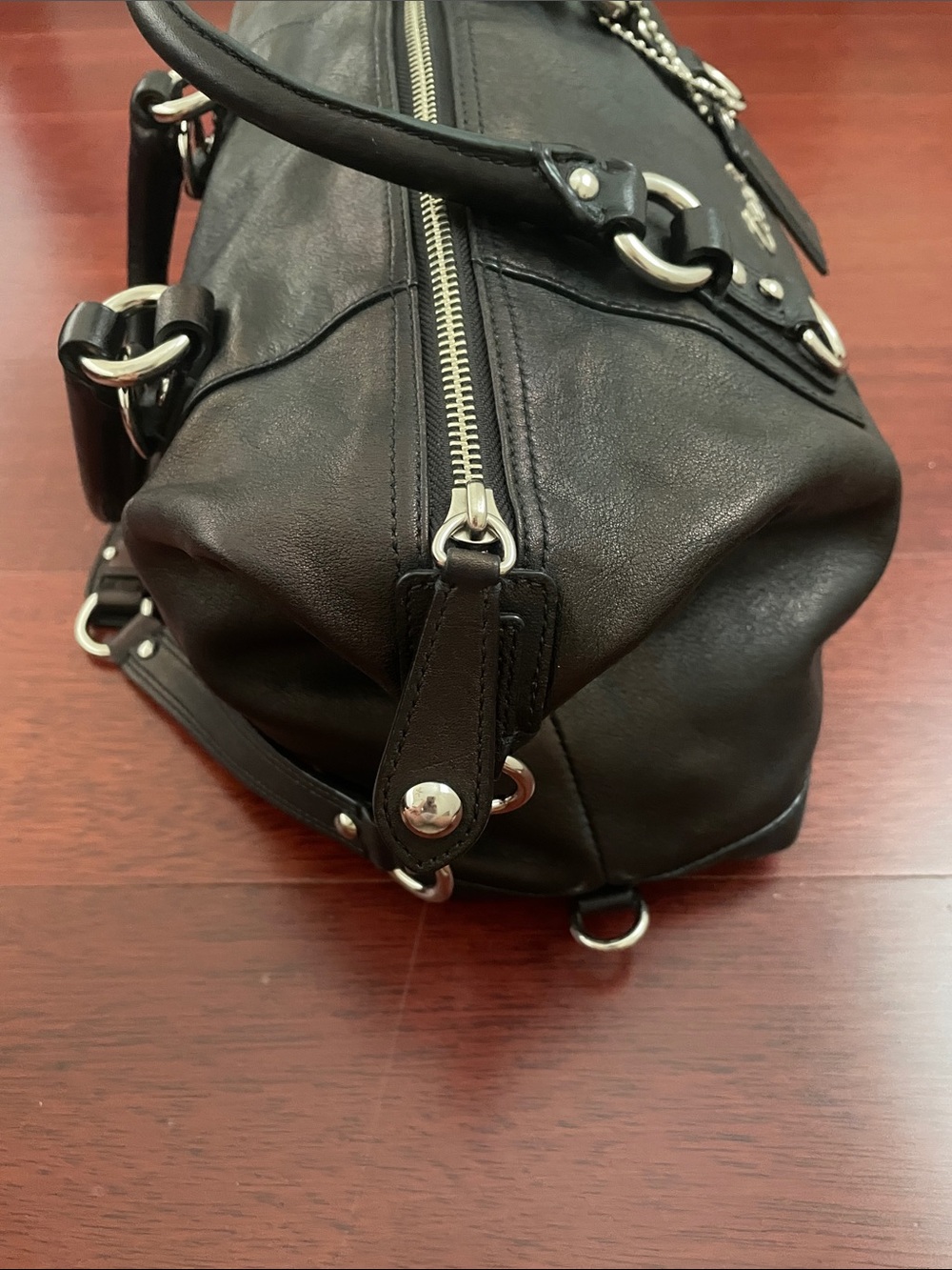 COACH Ashley Shimmering Black Leather Satchel Handbag - Picture 6 of 15